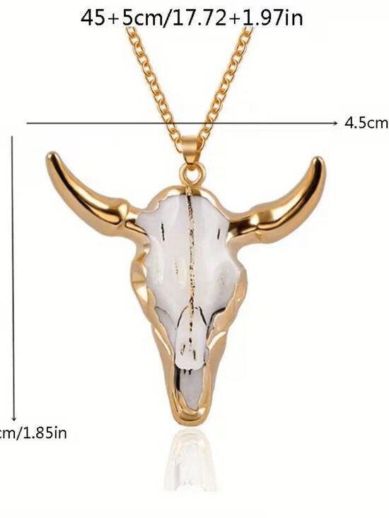 Western Bull Skull Necklace Longhorn Cow Pendant Boho Ranch Jewelry Gift - Picture 5 of 5